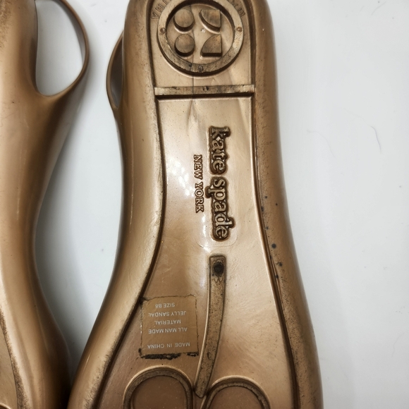 Kate Spade New York Rubber Slingback Flats Bow Metallic Gold Size 8 Jelly Sandal - Picture 7 of 7